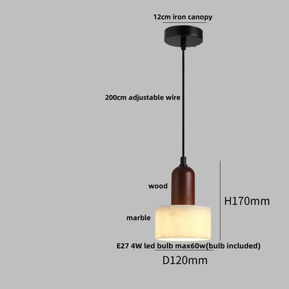 Decorbites led pendant warm-toned cylindrical pendant light with dark wood stem and marble shade for elegant lighting
