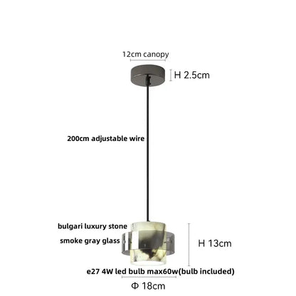 Decorbites led pendant stone gray glass pendant light with 200cm adjustable wire and e27 led bulb steel hang lamp