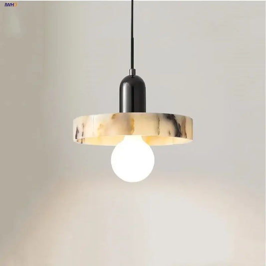 Decorbites led pendant featuring a creamy beige marble patterned shade and black metal fixture pendant lights bulgari stone