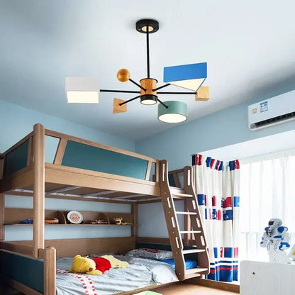 DecorBites™ led pendant lights with geometric black metal arms and colorful shades for dining room and living room