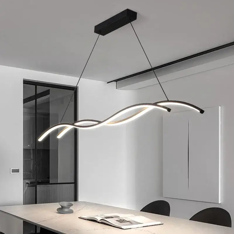 Modern black and white led pendant lights with sleek wavy design by decorbites for minimalist indoor lighting
