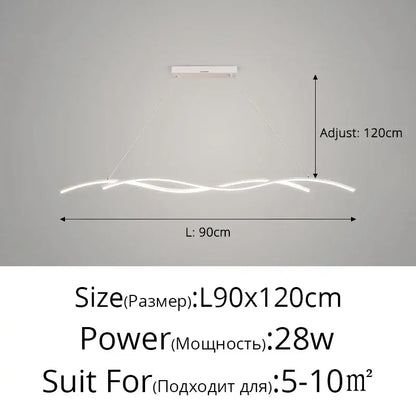 Modern white decorbites led pendant lights with sleek wavy design and adjustable length for living and dining rooms