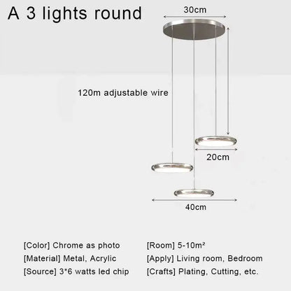 DecorBites™ chrome finished led pendant lights with three circular rings for kitchen dining room decor