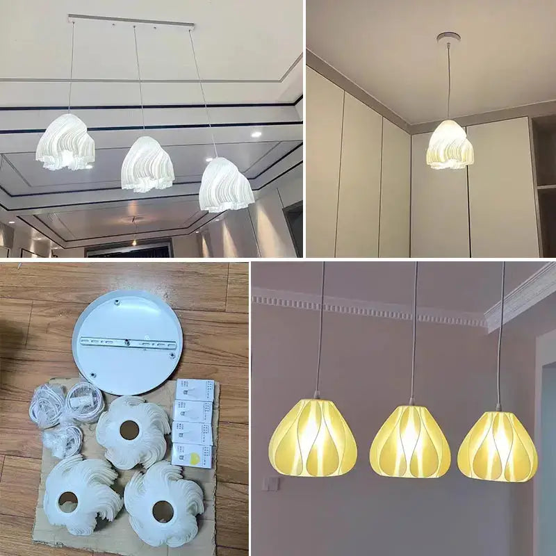 White ruffled lampshade led pendant light with chrome metal fixture for kitchen dining room decorbites home decor