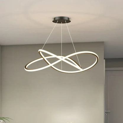 Modern minimalist decorbites led pendant lights with two interlocking rings and warm white led strips for indoor use