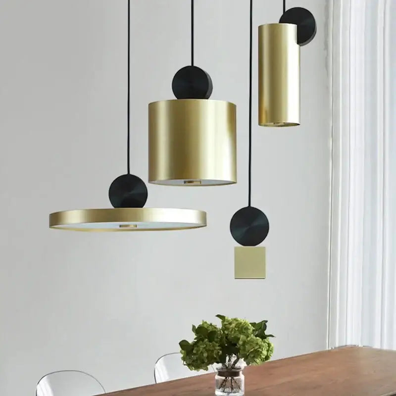 Modern gold and black cylindrical decorbites led pendant lights feature minimalist geometric designs for living rooms