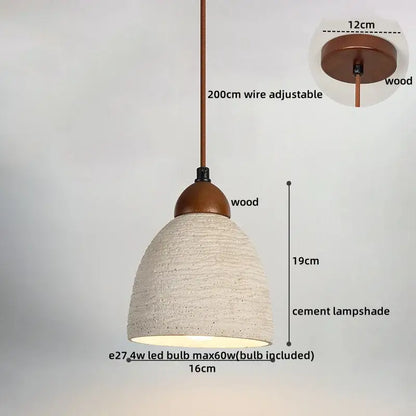 Rustic decorbites led pendant lights featuring an off-white cement lampshade with warm wooden accents