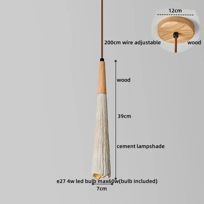 Rustic decorbites led pendant light with wooden top and stem and off-white textured cement lampshade