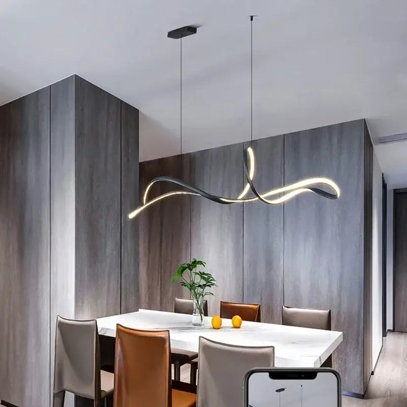 Modern black and gold curved DecorBites LED pendant lights for dining room indoor lighting chandelier fixture