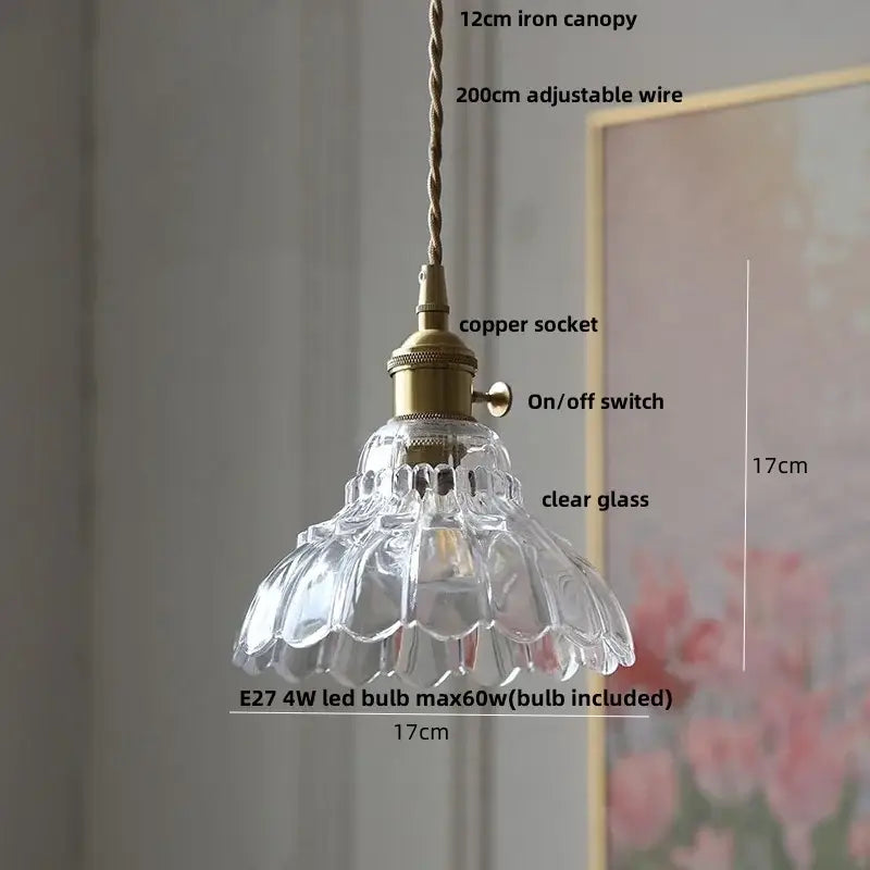 Clear glass decorbites led pendant light with fluted petal design and brass copper socket for modern interiors
