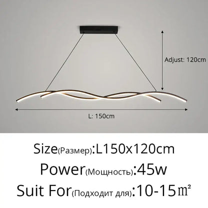 Modern black decorbites led pendant lights with sleek wave-like design and adjustable length for indoor lighting