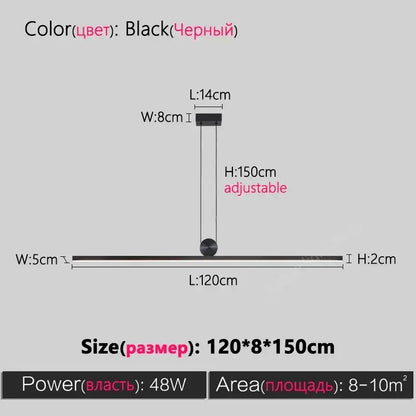 Black modern chandelier DecorBites LED pendant light with sleek aluminum rectangular shade and adjustable length for office