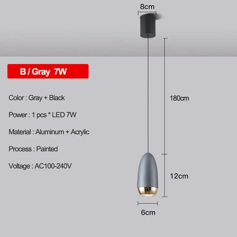 Gray and black DecorBites LED pendant light with teardrop acrylic shade and aluminum base for modern interiors