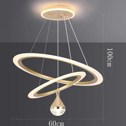 Modern gold and white double-ring led pendant light with teardrop design by DecorBites led pendant lights for living room decor