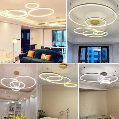 Modern decorbites led pendant lights featuring a circular led chandelier with warm white light and metallic finish
