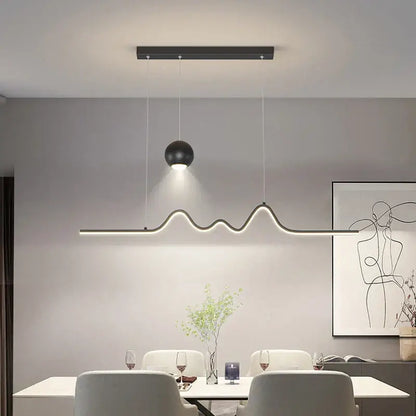 Modern black decorbites led pendant light with sleek wave-shaped led strip and spherical globe for dining kitchen island