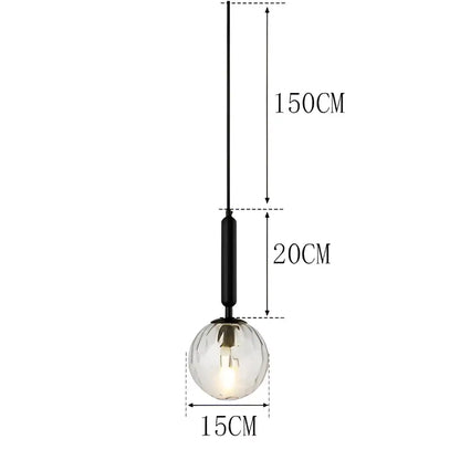 Black DecorBites LED pendant lights with clear faceted glass globe and 150cm hanging length for dining room and bar