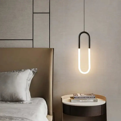 Modern black u-shaped decorbites led pendant light with glowing white tube for bedroom and living room lighting
