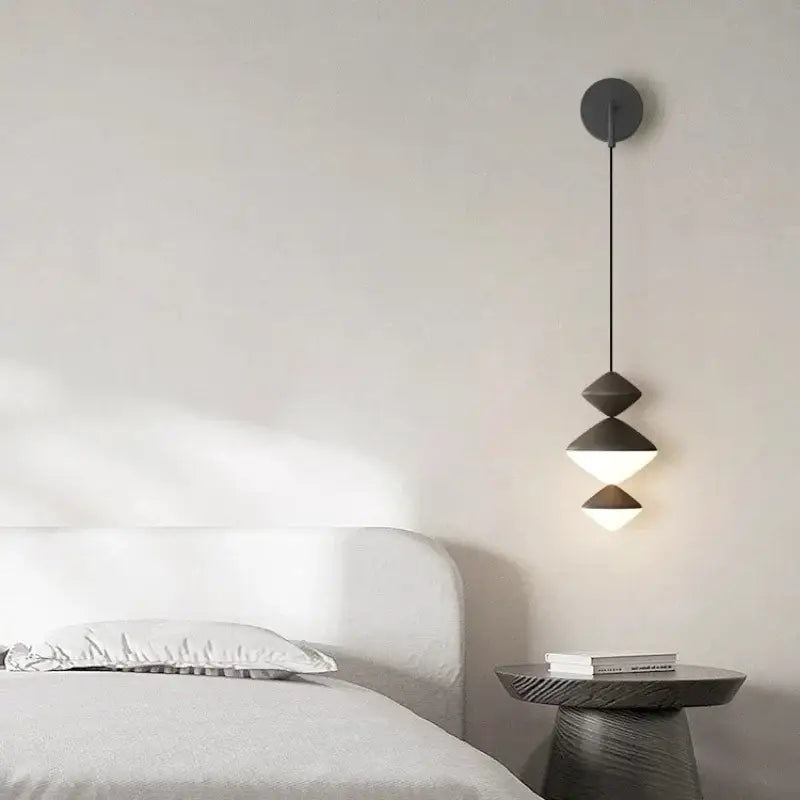 Modern geometric matte dark gray decorbites led pendant lights with stacked triangular shades for indoor lighting