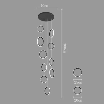 Modern black and white circular led pendant lights with varying ring sizes for living and dining room by decorbites