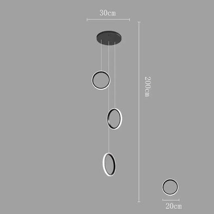 Decorbites modern minimalist black and white led pendant lights with three circular rings for living and dining room