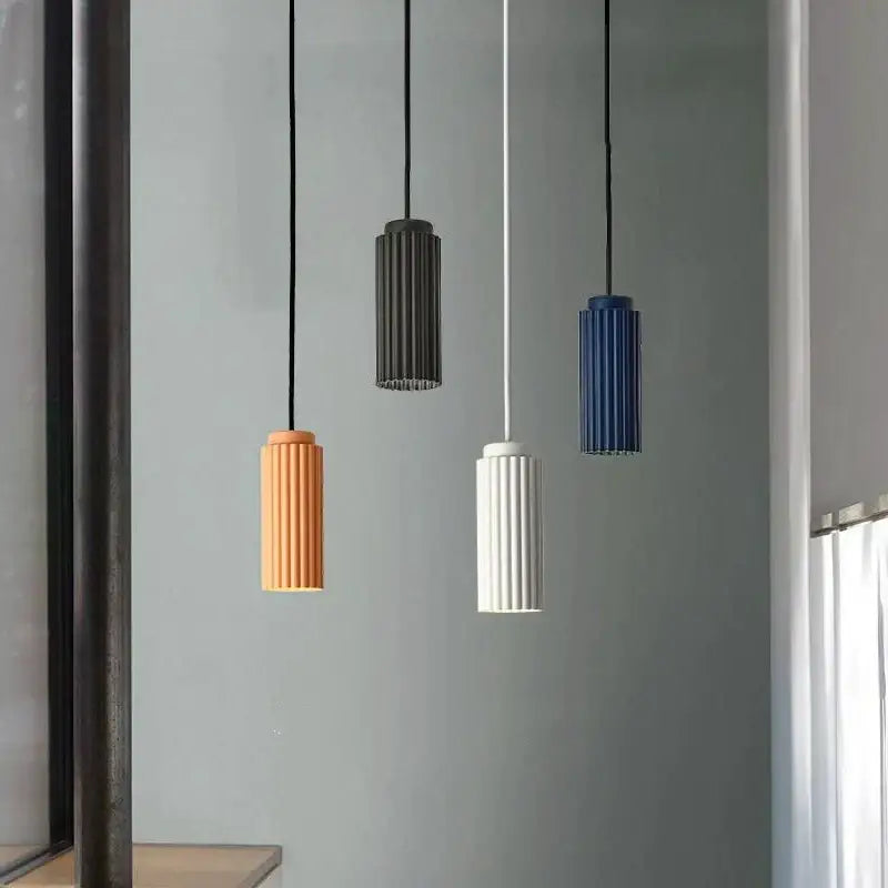 Decorbites™ led pendant lights with modern cylindrical fluted design in orange black white and blue for bedroom kitchen dining