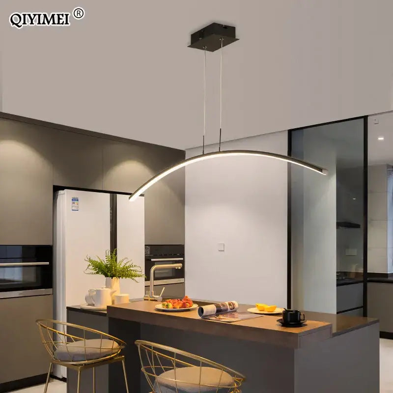 Modern black arched decorbites led pendant light with sleek metallic finish, minimalist design, ideal for kitchen and study