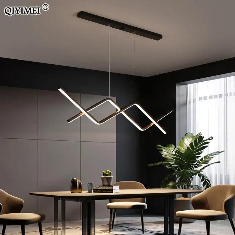 Modern geometric DecorBites LED pendant lights with intersecting angular arms and sleek black finish for living spaces