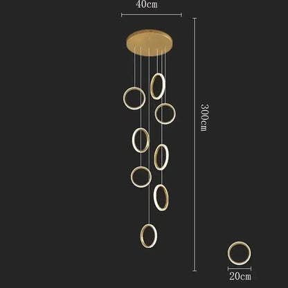 Gold-toned circular decorbites led pendant lights featuring seven rings and a 40cm ceiling mount for modern spaces