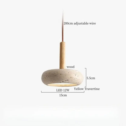 DecorBites led pendant lights featuring a minimalist yellow travertine shade with wooden dowel for modern spaces