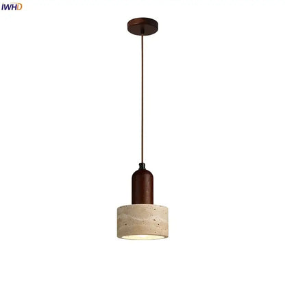 Decorbites led pendant lights featuring a dark brown wooden top and off-white speckled concrete shade for modern spaces