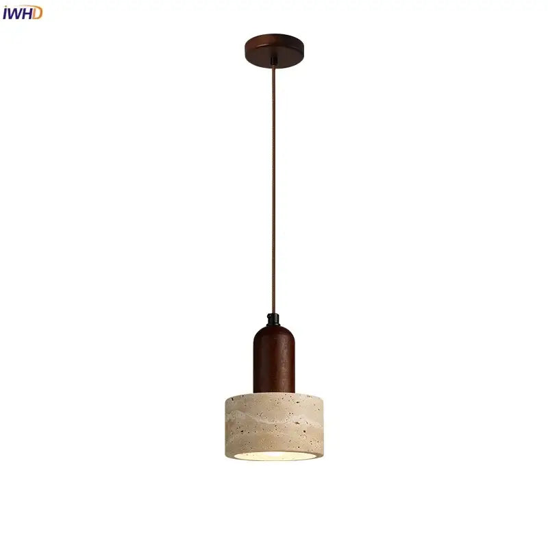 Decorbites led pendant lights featuring a dark brown wooden top and off-white speckled concrete shade for modern spaces