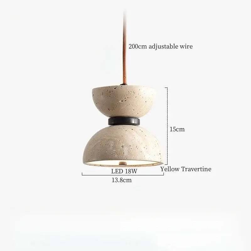Yellow travertine decorbites led pendant light with two stacked dome shades and copper wire suspension for modern interiors