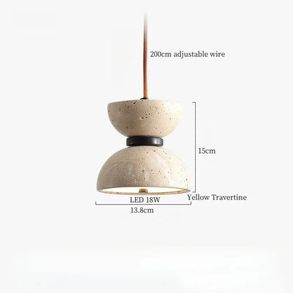 Yellow travertine decorbites led pendant light with two stacked dome shades and copper wire suspension for modern interiors