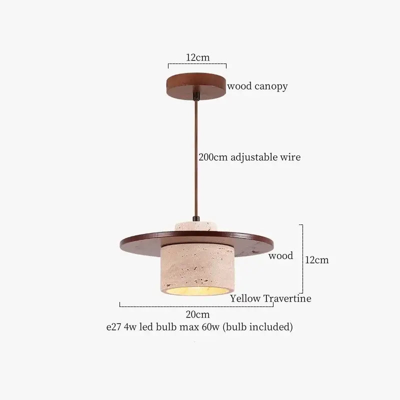 Decorbites led pendant light with warm yellow travertine cylinder and bronze wire for modern living spaces