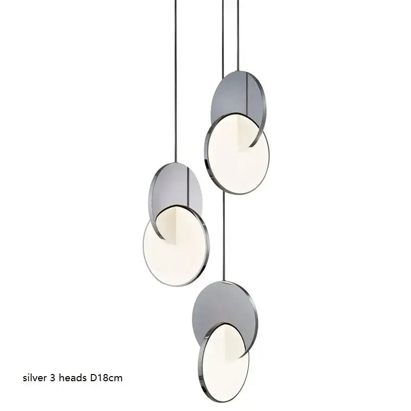 Silver modern pendant light with three circular heads and frosted glass diffuser by DecorBites LED pendant light