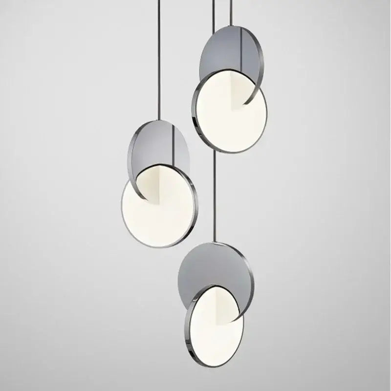 Modern chrome-finished decorbites led pendant light with circular overlapping disc design for home decoration