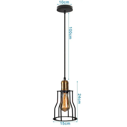 DecorBites led pendant light industrial style black metal with brass bulb holder and exposed edison filament bulb