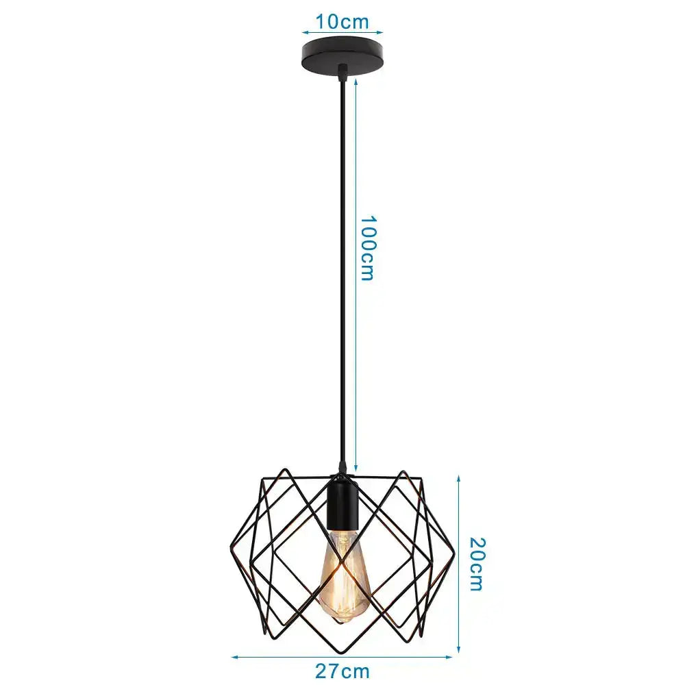 Black metal geometric pendant light with vintage edison bulb for industrial decorbites led pendant ceiling fixture e27