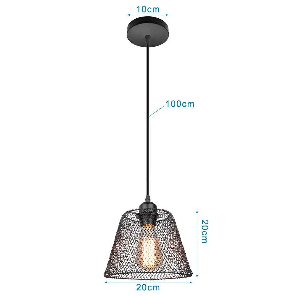 Black metal mesh conical shade pendant light with 10cm ceiling mount and 100cm rod from decorbites led pendant lights