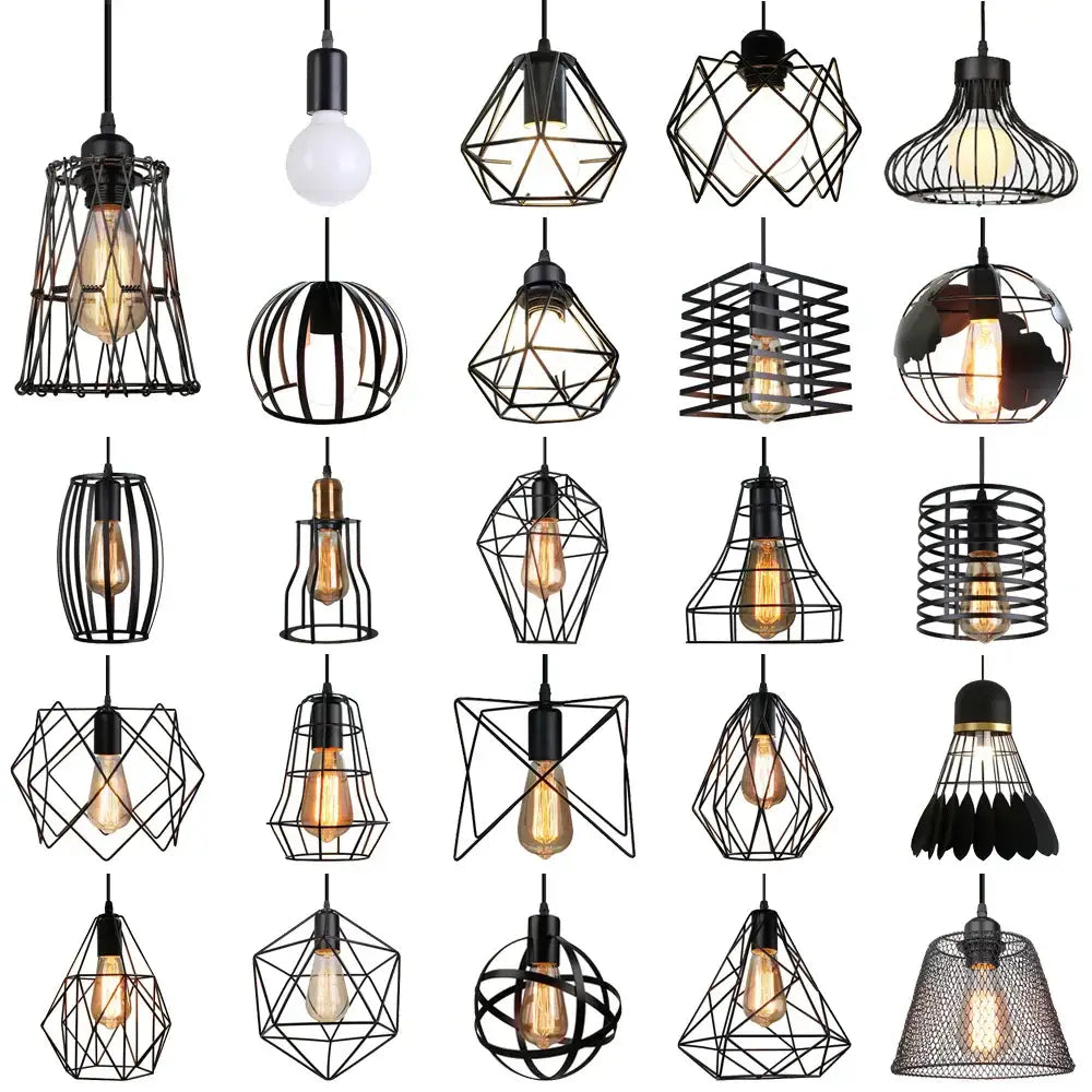 Black metal cage decorbites led pendant light with exposed edison bulbs industrial vintage hanging lamp fixture
