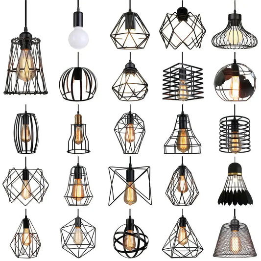 Black metal cage decorbites led pendant light with exposed edison bulbs industrial vintage hanging lamp fixture