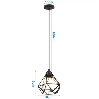 Black metal geometric pendant light with diamond shaped cage design by decorbites led pendant lights vintage ceiling fixture e27
