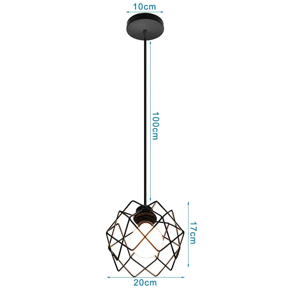 Black metal geometric decorbites led pendant light with cage design and exposed bulb for industrial ceiling fixture