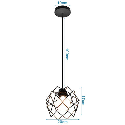 Black metal geometric decorbites led pendant light with cage design and exposed bulb for industrial ceiling fixture