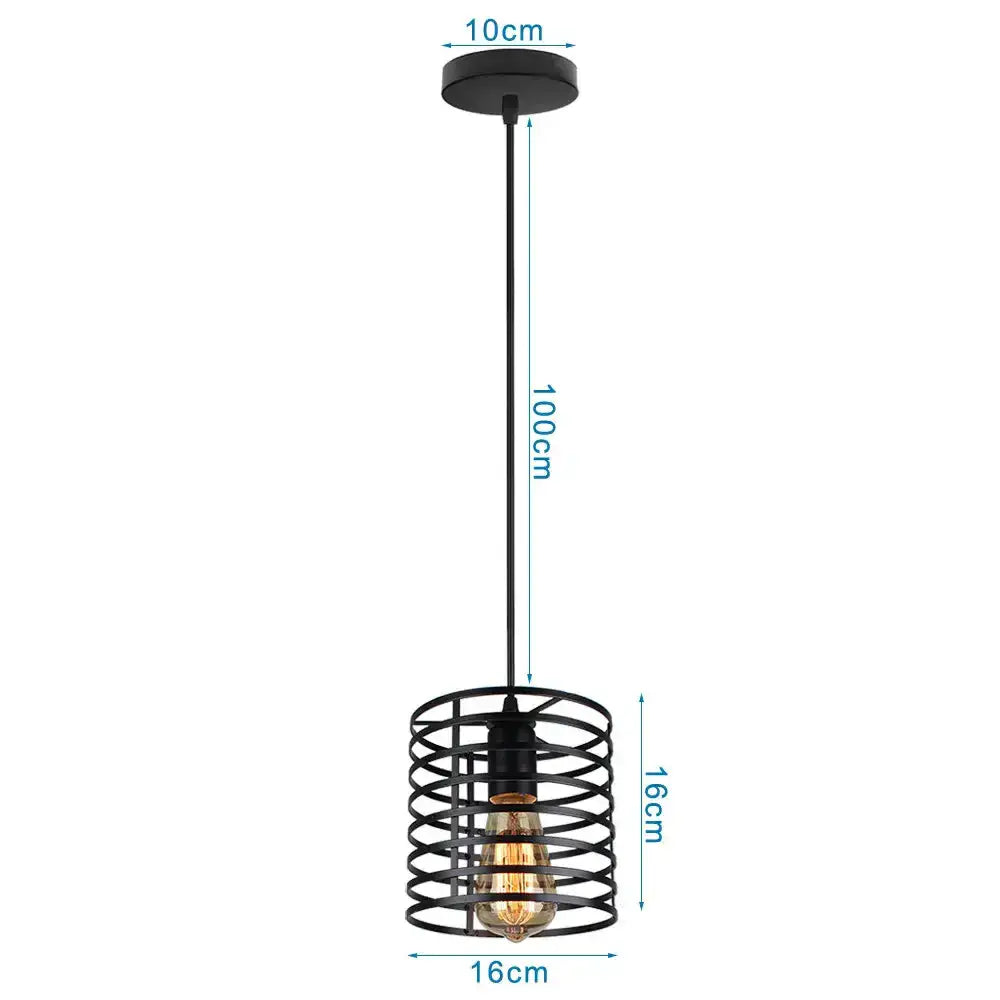 Black wrought iron pendant light with spiral cage design and exposed Edison bulb by DecorBites led pendant lights