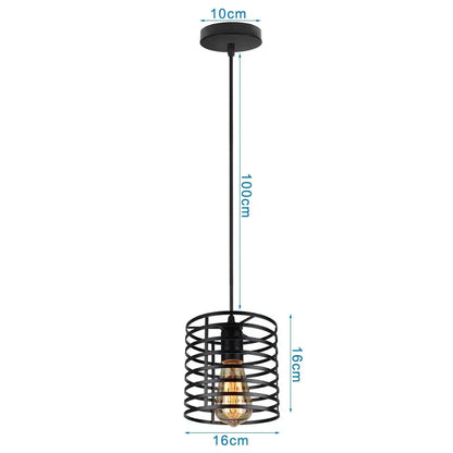 Black wrought iron pendant light with spiral cage design and exposed Edison bulb by DecorBites led pendant lights