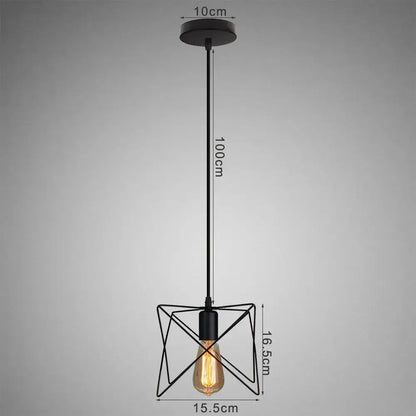Black metal geometric pendant light with exposed Edison bulb in DecorBites LED pendant vintage industrial design