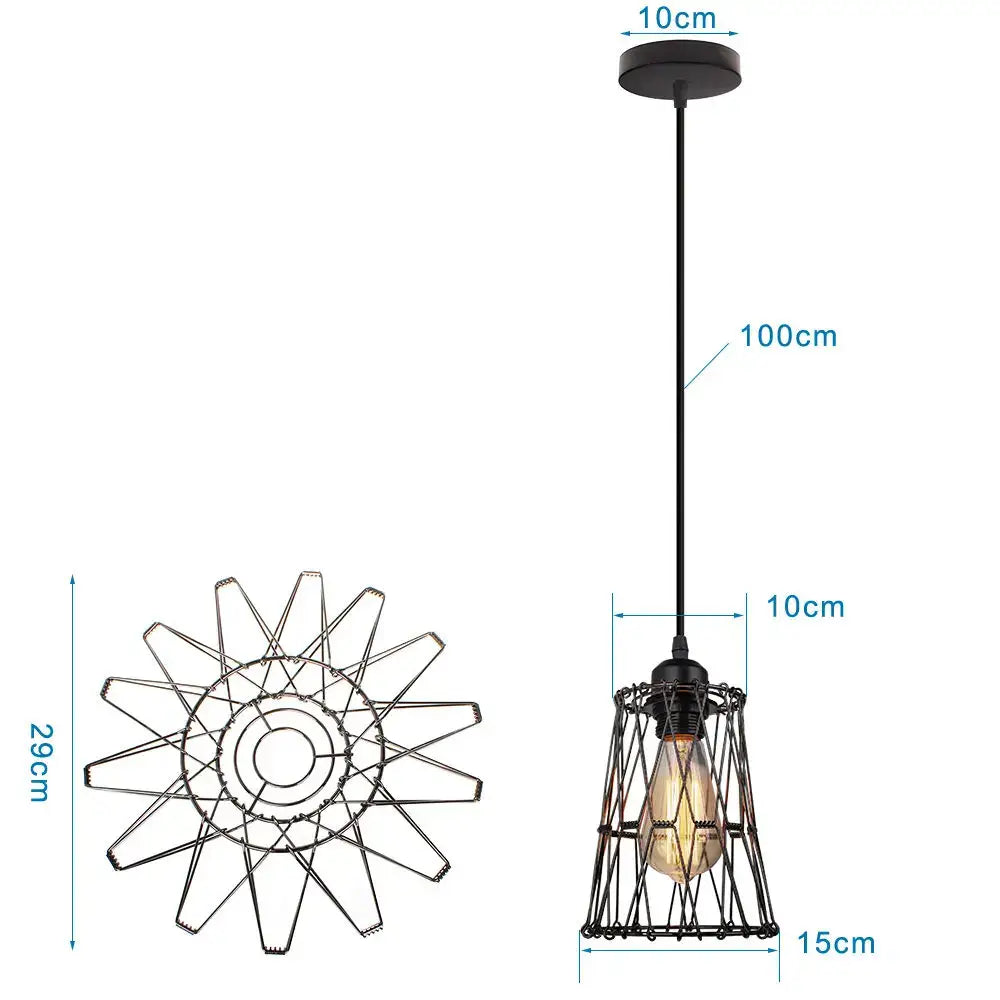 Black metal wire pendant light with vintage Edison bulb and geometric cage design by DecorBites led pendant lights