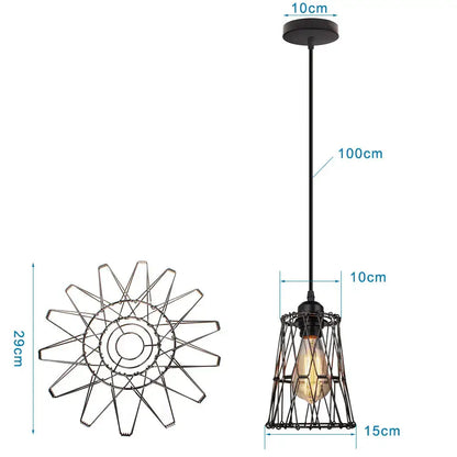 Black metal wire pendant light with vintage Edison bulb and geometric cage design by DecorBites led pendant lights